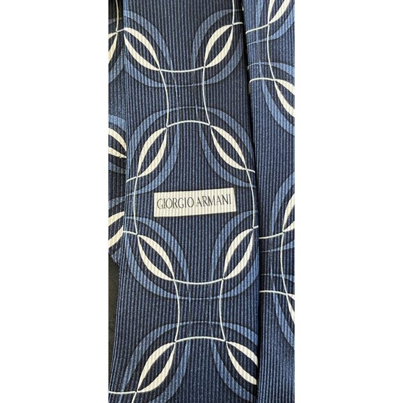 Vintage 1980's Giorgio Armani Men's 100% Silk Tie Jacquard Blue White Abstract T - Picture 9 of 9
